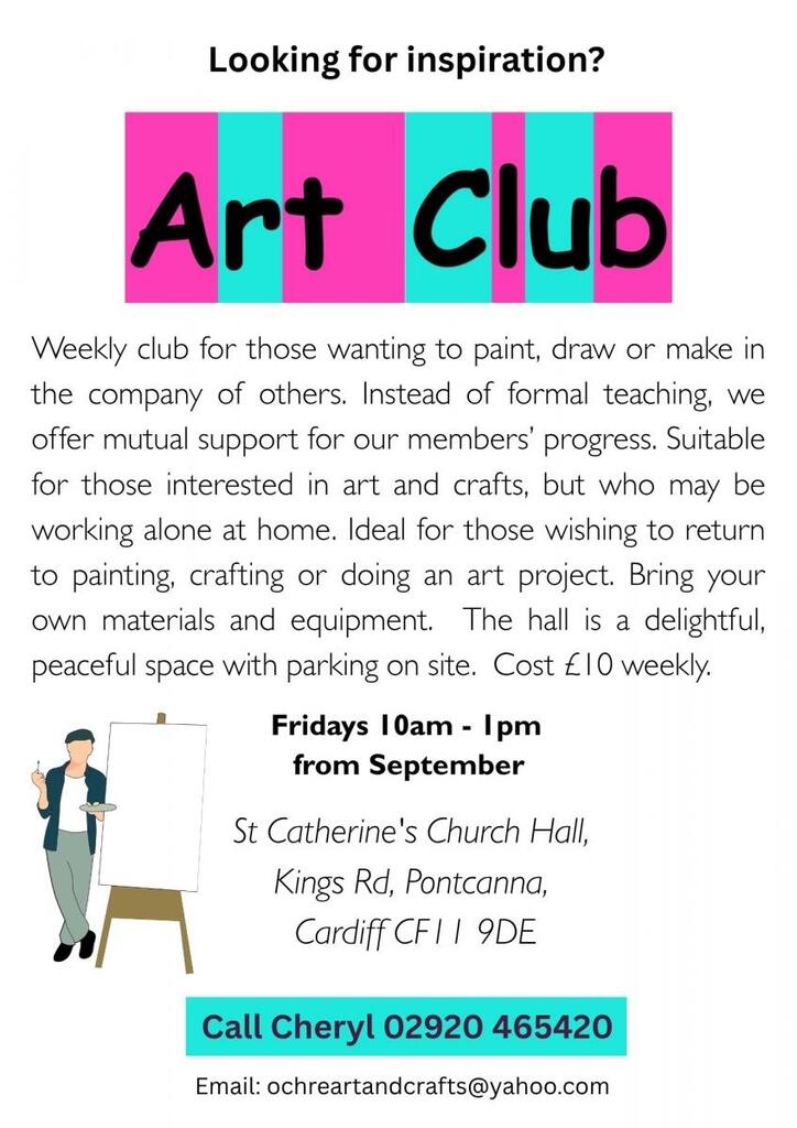 information on the weekly art club held on Fridays 10am-1pm in St Catherine's Church Hall, Pontcanna CF11 9DE